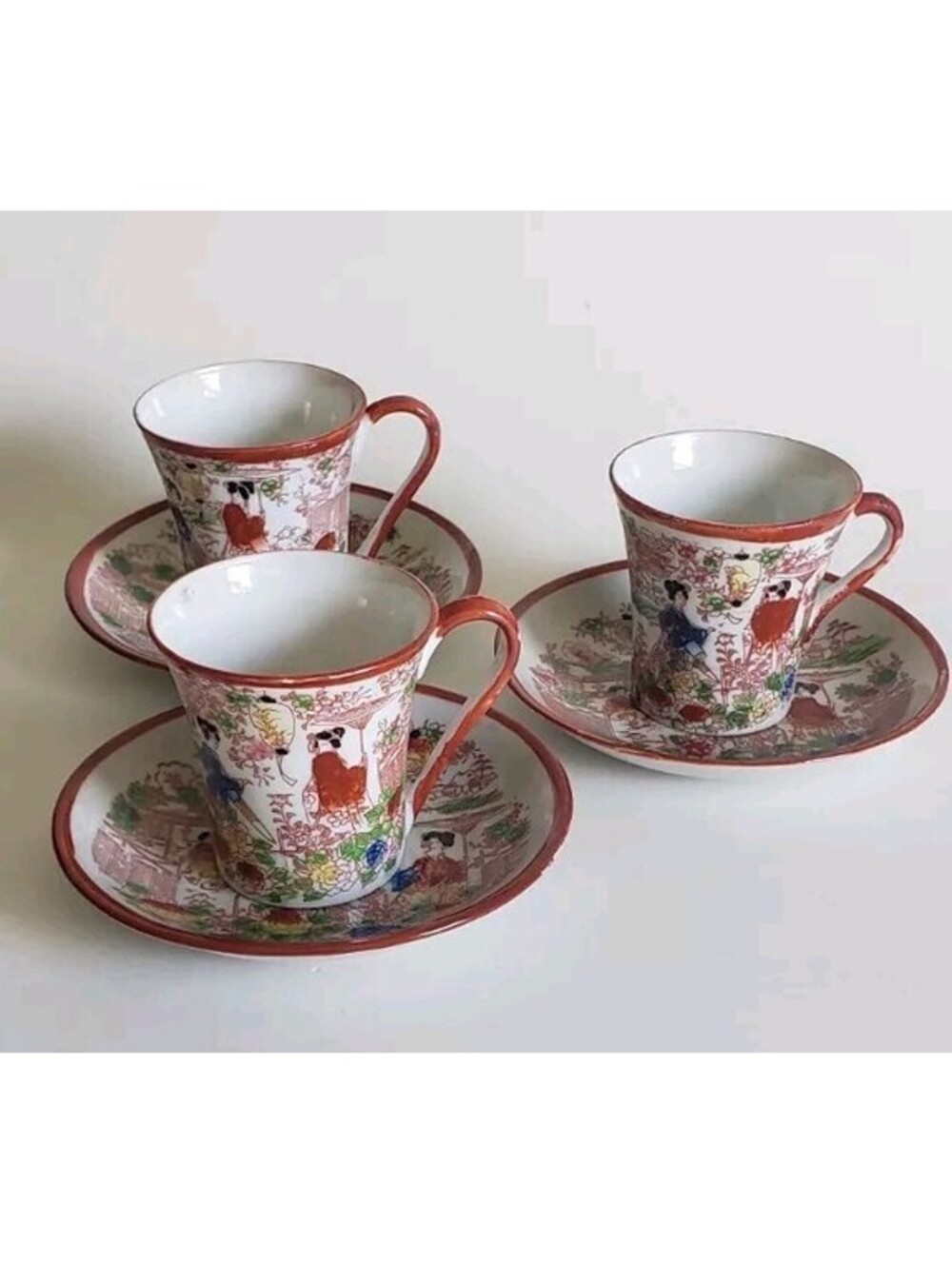 Geishaware Tea Cup Saucer  VTG Hand Painted Japanese Geisha Girls Tea Set